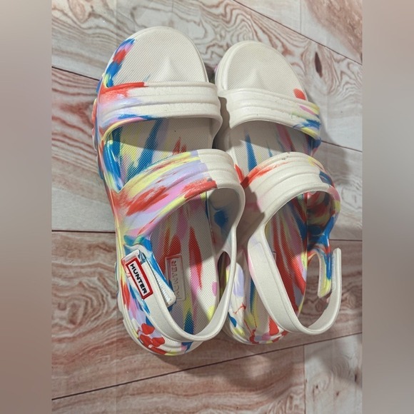 Hunter Rainbow Paint Splash Platform Adjustable strap Sandals size 9 Women's - Picture 9 of 11